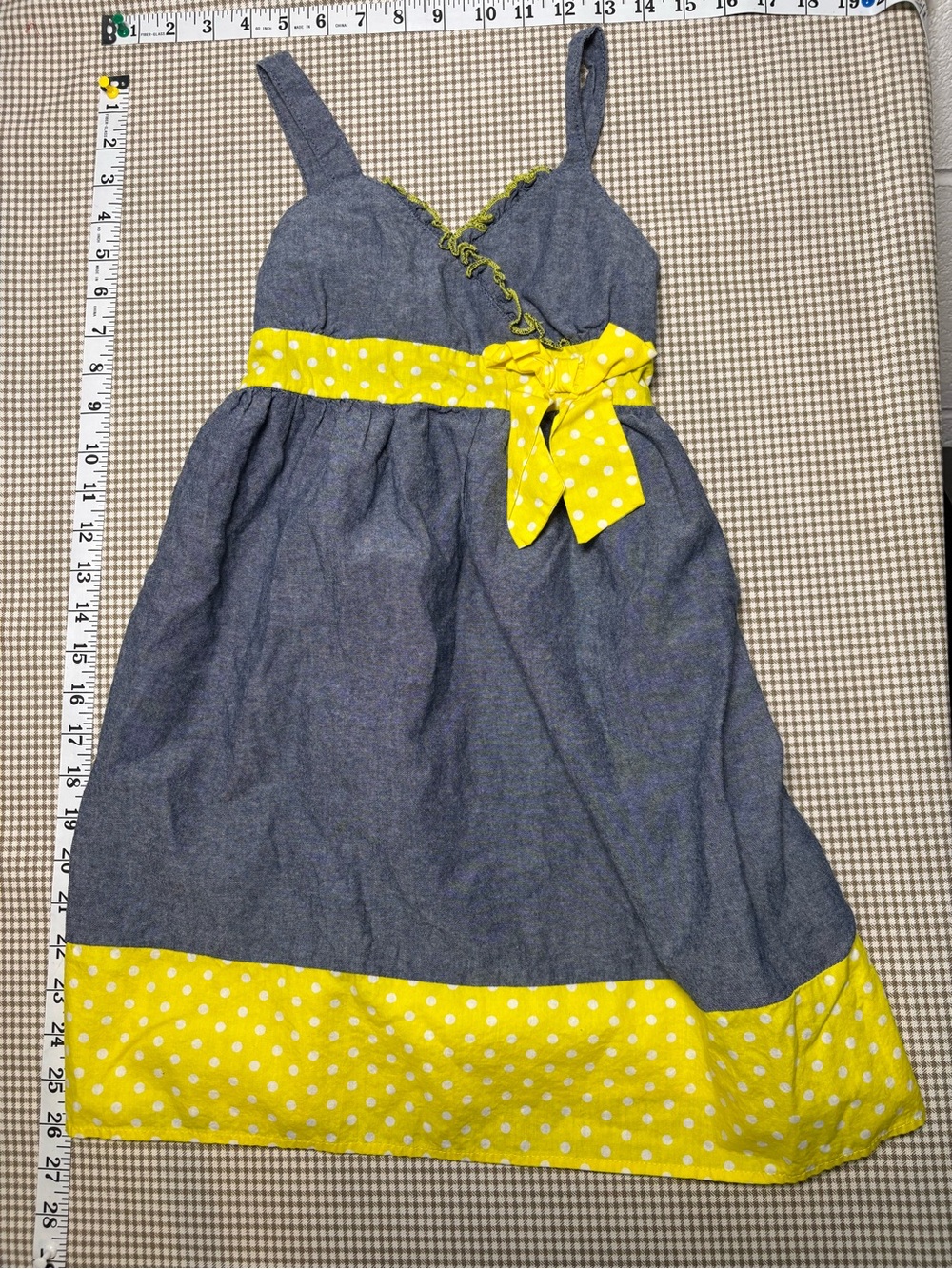 Basic Editions Chambray & Yellow Polka Dot Sundress Girls Size L (10/12)